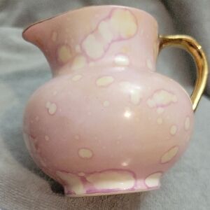 Pink Ceramic Pitcher with Gold Handle